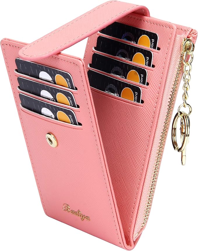 Badiya Slim Women Wallet RFID Blocking Bifold Compact 9 Card Slots Holder Wallets Soft Leather with Zipper Coin Pocket 2 ID Window by Badiya