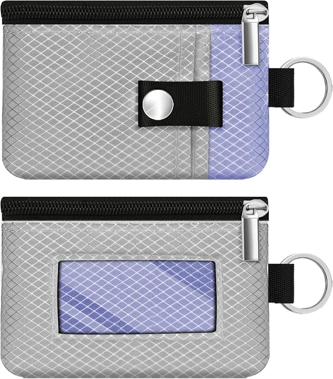 Minimalist RFID Blocking Small Wallet with ID Window,WaterResistant Zip Id Case Wallet with Lanyard Keychain for Cards,Cash,Travel,Women,Men (Light Gray/Lavender Purple) by CCUMI