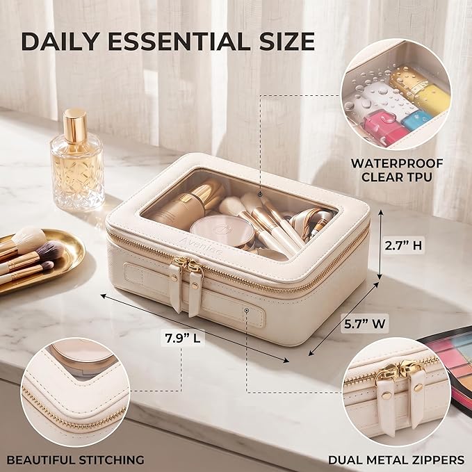 Aveniee Clear Makeup Bag Organizer, Travel Toiletry Bag Cosmetic Case for Women, Make Up Skincare Pouch Car Organizer Bag with Zippers for Essentials,White,Medium Classic - Image 2