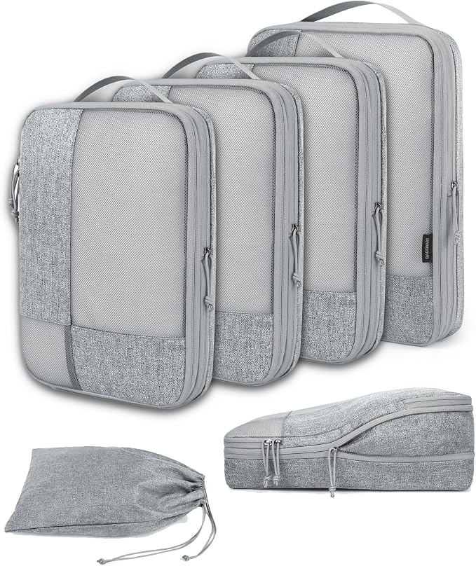 BAGSMART Compression Packing Cubes for Travel, Durable Travel Cubes for Carry-On Suitcase, 6 Set Cuise Ship Travel Essentials (1L+3M+1S+Shoe Bag), Grey | Fits 20/24/28in Carry-On Suitcases, Compressible Bags Streamline Cruise Travel Essentials, Sturdy ... by BAGSMART
