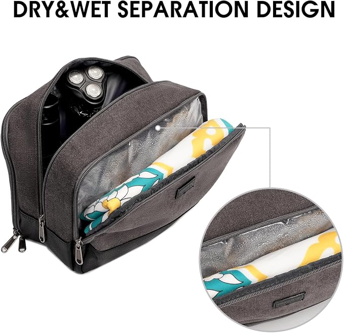 WANDF Travel Toiletry Bag for Men, Canvas Shaving Dopp Kit | Wet Separation, Water-Resistant Fabric, Travel Bag for Toiletries, Shaving Accessories, Weekend Trips - Image 3