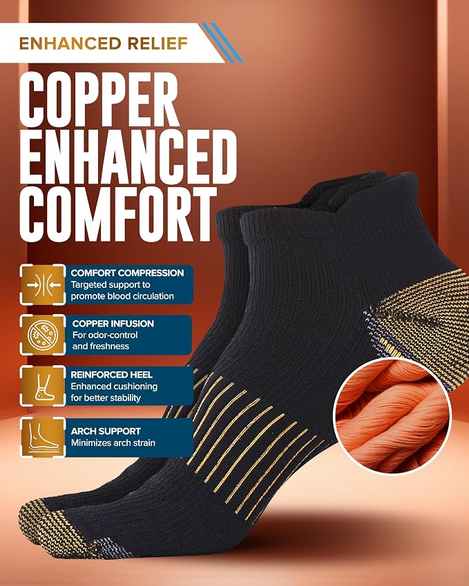 Doctor's Select Copper Ankle Compression Socks for Women and Men - 4 Pairs | Athletic Running Plantar Fasciitis Socks - Image 2