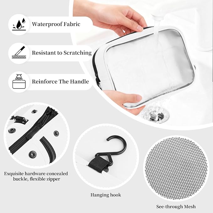 Toncoke Travel Toiletry Bag Set, Hanging Toiletry Bag Premium Faux Leather, Toiletry Bag for Women & Men, Travel Essentials Makeup Bag Water-resistant (Faux Leather White) - Image 6