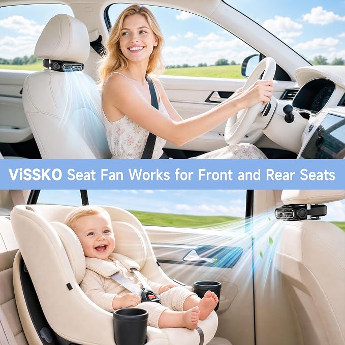 ViSSKO 2026 Car Fan for Backseat, USB Invisible Car Headrest Cooling Fan for Kids Replace Ventilated Seats with 3 Speeds Fit in Most Cars Vehicle Jeep Van RV Truck - Image 2
