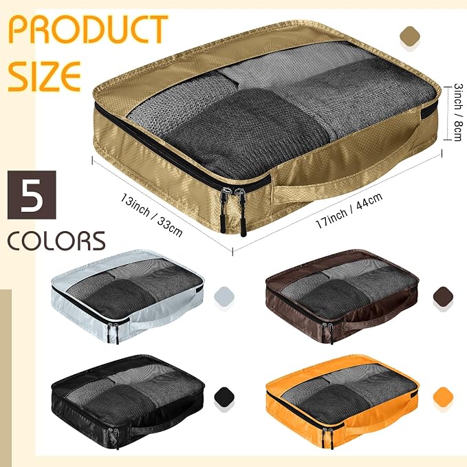 5 Pcs Packing Cubes for Suitcase Large Travel Cubes Carry on Luggage Organizer Bags for Clothes Accessories(L,Apricot) - Image 2