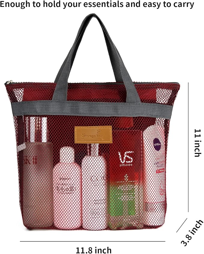 Mesh Shower Caddy Bag Portable Hanging Toiletry and Bath Organizer with Zipper for Travel, Gym, Camping, College Dorms, Beach - Image 5