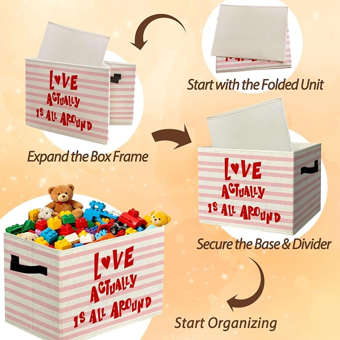 Heartwarming Inspirational Storage Bins Box with Handles Organizer Basket | sweet uplifting foldable basket for organizing, pink striped collapsible toys clothes for playroom nursery bedroom, 10x14 in - Image 6