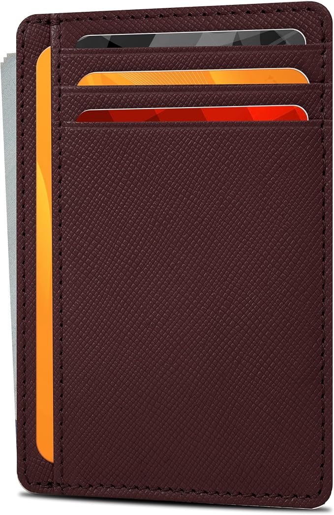 Berry Leather Slim Minimalist Wallet, RFID Blocking Front Pocket Card by OakLeathers