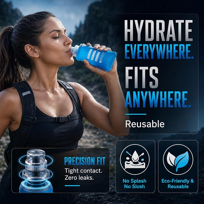FITLY Soft Flask - Shrink As You Drink Soft Water Bottle for Hydration Pack - Folding Water Bottle Ideal for Running, Hiking, Cycling, Climbing & Rigorous Activity - Image 6