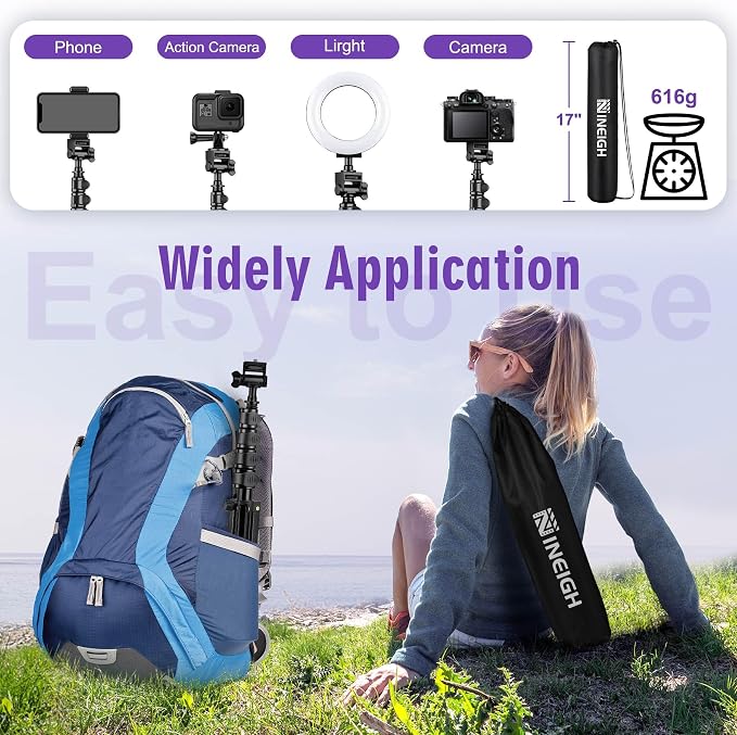 80" Phone Tripod, Selfie Stick, Aluminum Cellphone Tripod Stand | for Video Photo Vlog, Travel Tripods with Gooseneck Remote Phone Holder, Compatible with iPhone Android Smartphone - Image 4