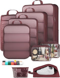 Veken 9/11 Set Compression Packing Cubes Garment Bags for Travel Essentials,Compressible Expandable Luggage Organizer Bags for Clothing,Space Saver Bags with Over 1000 pcs of Mesh Holes(Wine Red) by Veken