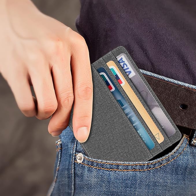 FINTIE Slim Minimalist Front Pocket Wallet RFID Blocking Credit Card Holder | Card Cases with ID Window for Men Women, Denim Gray - Image 4