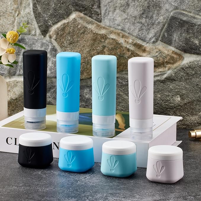 INSFIT travel bottles for toiletries 8 Pack, Leak proof Travel Size Toiletries Containers with toiletry bag, Squeezable Silicone Bottles & Cream Jars, Travel Essentials BPA-Free kit for Shampoo - Image 6