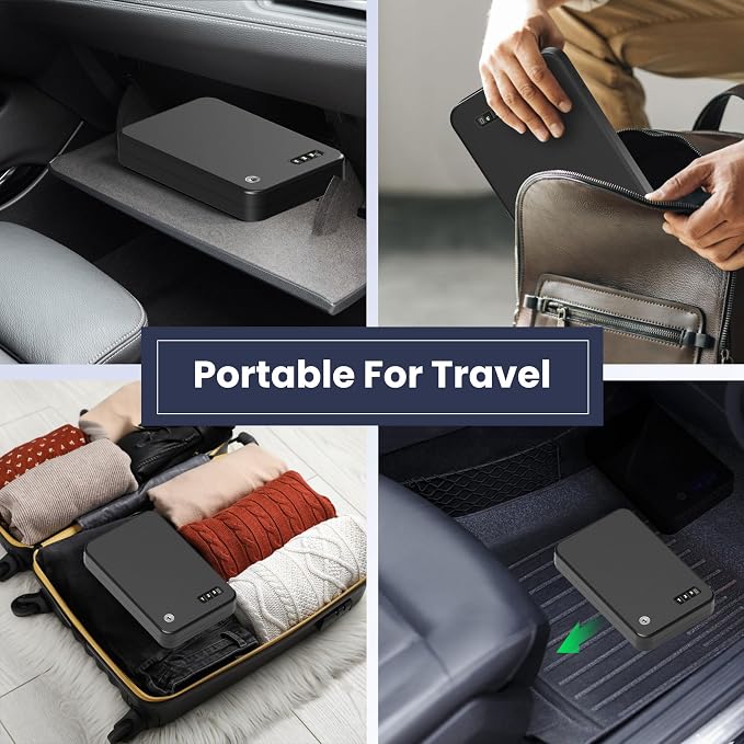 Portable Electronic Car Gun Safe for Handgun with Security Cable | Small Gun Lock Box with Silent Mode & Emergency USB Power Supply, Single Pistol Safe for Travel, Vehicle, Truck, Nightstand - Image 4