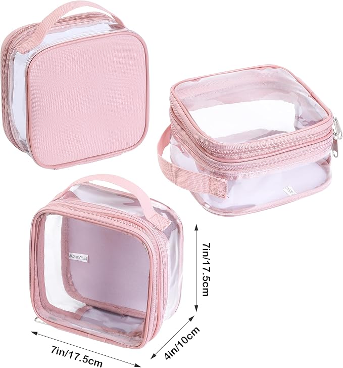 BORMELUN TSA approved small toiletry bag - clear travel pouch carry on case organizer reusable see-through pvc plastic small （pink - Image 3