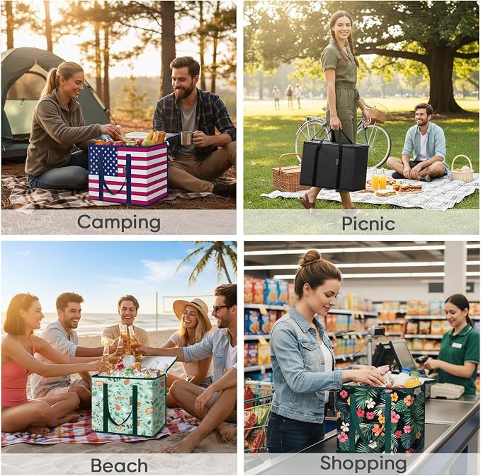 BALEINE 1Pk Insulated Reusable Grocery Bags, Collapsible Cooler Bag for Groceries, Heavy Duty Large Insulated Bag (16''x9''x13'', Charcoal Black) - Image 6
