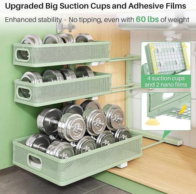 Kitstorack Under Sink Organizer, 1-Pack 3-Tier Height Adjustable Thickened Metal Pull out Cabinet Organizer Shelf, Slide out Storage Drawer Rack for Bathroom Kitchen Pantry Home Organization, Green - Image 7