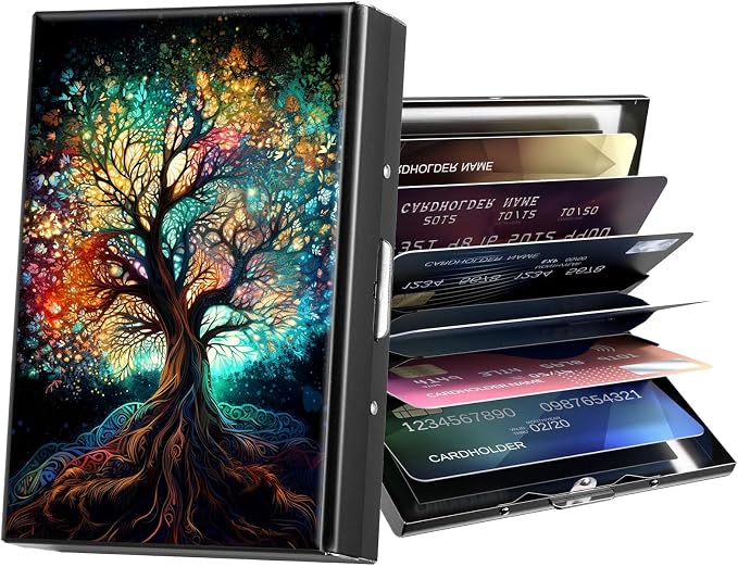 Metal Wallet,Credit Card Holder for Women Men,RFID Blocking Card Holder Wallet Mini Slim Aluminum Wallet ID Case Hard Card Case Business Card Holder Case,Colorful Tree by ACWDMKH