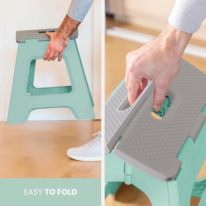 Vigar Compact Folding Step Stool, 12-1/2 in, Light Turquoise | 12-1/2 in Foldable Stool, Lightweight Portable Design, Handle, Non Slip Surface, Space-Saving, Supports up to 330 lb - Image 8