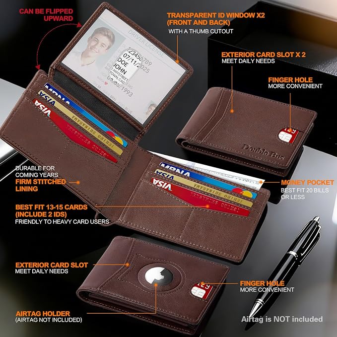 Wallet for Men Slim RFID Blocking Bifold Carbon Fiber,Minimalist Small Compact Front Pocket Credit Card Holder,Thin Mens Leather Wallets Smart Security With 2 ID windows 1 Cash (Oil Wax Brown) - Image 6