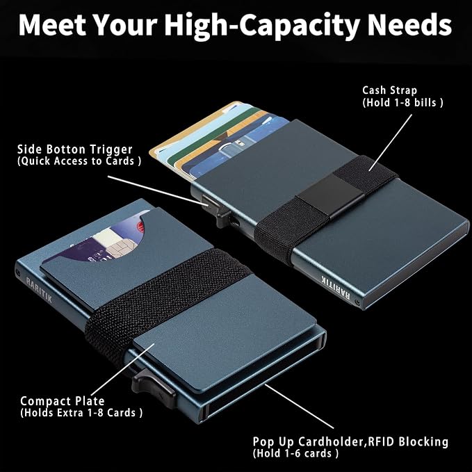 Slim Card Holder Wallet for Men, Minimalist RFID Blocking Pop Up Wallet, Smart Metal Business Card Case Holds 12 Cards, Money Clip, Front Pocket Wallet, Gifts for Men - Image 4
