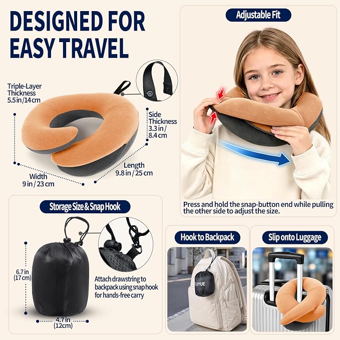 Kids Travel Pillows for Airplane, Memory Foam 360° Head Support Sleeping Essentials for Long Flight, Skin-Friendly Soft Neck Pillow for Traveling in Car Seat, (Small, Orange Grey, 40-90 lbs) - Image 5