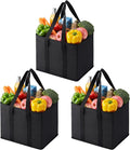VENO 3 Pack Reusable Grocery Shopping Bags Utility Tote w/Sturdy Handles | Heavy Duty Storage Box with Hard Bottom, Foldable Picnic Basket for Groceries Shopping Cart Trunk Organizer(Black, 6 Gallon) by Veno