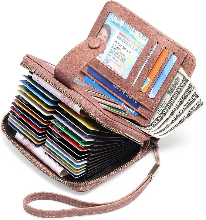 GAEKEAO Leather Credit Card Holder Wallet for Women RFID Blocking Large Capacity Bifold Zipper Card Case Organizer with Wristlet 32 Slots - Image 6