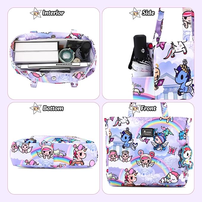 tokidoki Unicorno Foldable Tote Bag for Women, Canvas Tote Bags with Doll Portable Shoulder Handbag for school Work Travel - Image 6