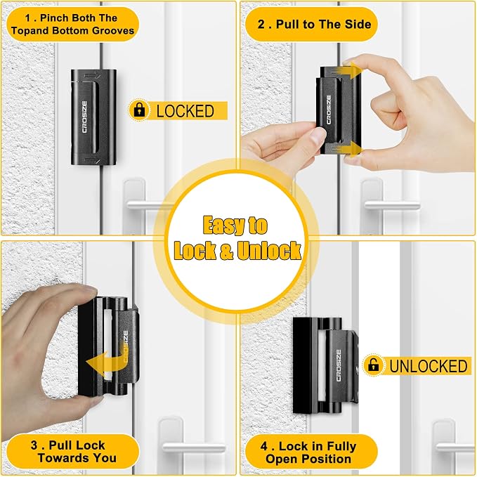 2 Pack Home Security Door Lock, Reinforcement Lock for Kids Safety, Black | Withstands 1000 lbs of Impact, Door Lock for Front Door, Defender Door Locks Latch, Inside Door Lock, For Door Security - Image 5