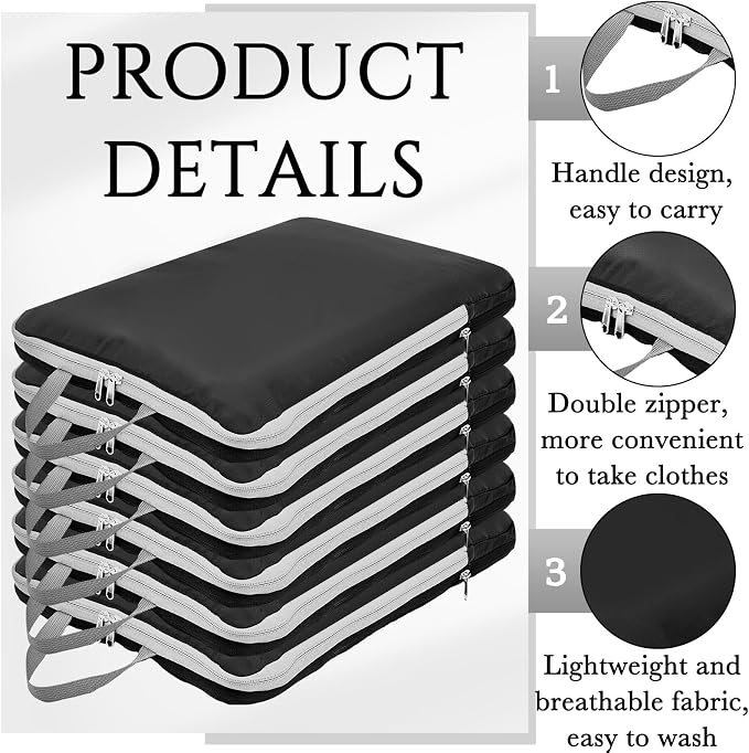 Hosuly 6 Pcs Large Ultralight Compression Packing Cubes for Travel 17.3 x 12.6'' XL Large Expandable Luggage Storage Organizers for Save Space Family Long Trips (Black 01) - Image 3