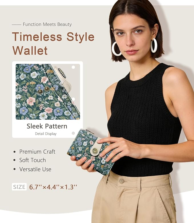 Flower Wallet Women RFID Bifold Passport Holder Credit Card Holder | 6.7" x 4.4" x 1.3" Travel billfold, Zipper Coin Pocket, PU Leather Clutch, Purse, ID Window, Pen Holder, Gift for Ladies Girl - Image 2