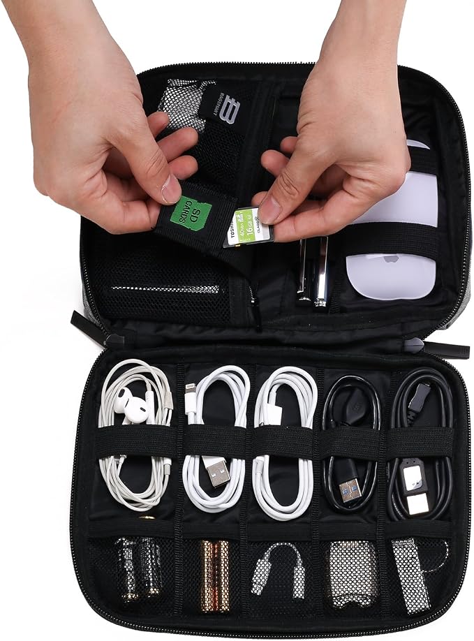 BAGSMART Electronics Organizer Travel Case, Small Cord Bag for Travel Essentials, Tech bag for Men Women, Cable Organizer for Phone, SD Card, Grey - Image 3