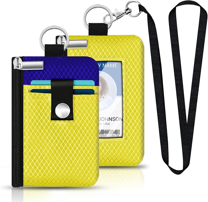 Minimalist RFID Blocking Small Wallet with ID Window,WaterResistant Zip Id Case Wallet with Lanyard Keychain for Cards,Cash,Travel,Women,Men (Lemon Yellow/Sapphire Blue) - Image 6