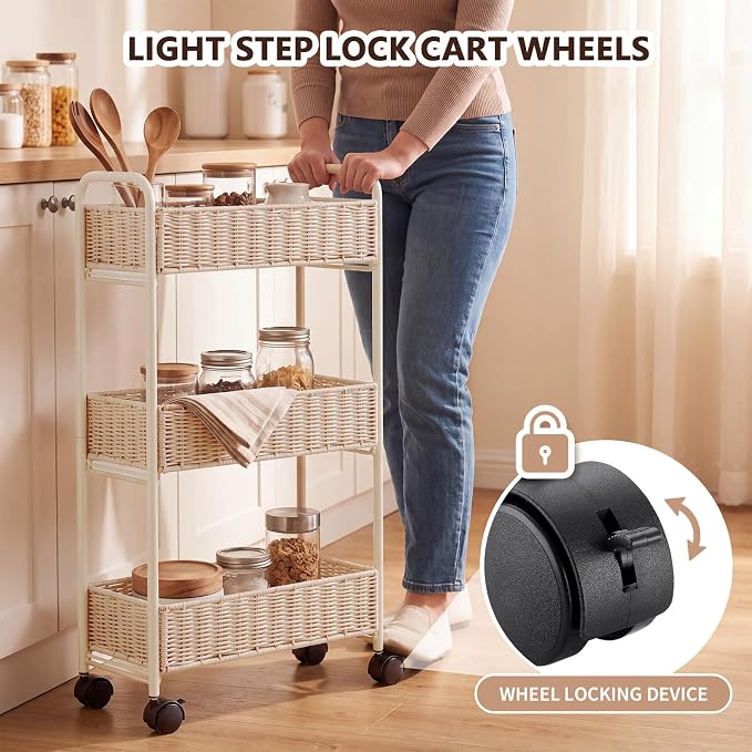 Utility Slim Storage Cart,3-Tier Rolling Kitchen Office Laundry Room Cart with Wheels,Mobile Shelving Unit Organizer for Living Room,Bathroom, Baby Diaper,Art,Dining Room Narrow Places - Image 5