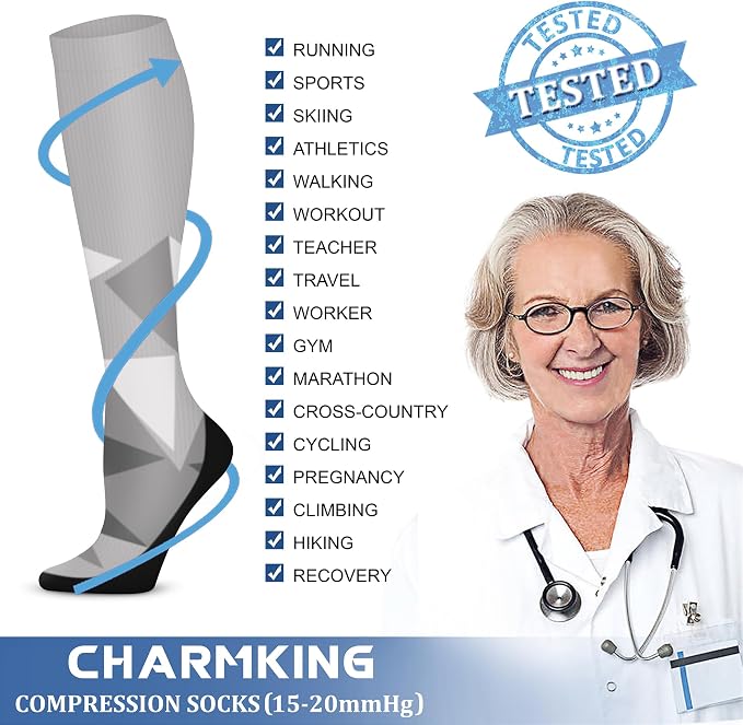 CHARMKING Compression Socks for Women & Men Circulation (3 Pairs) 15-20 mmHg is Best Support for Athletic Running Cycling - Image 6