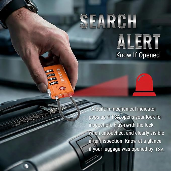 ANVIL TSA Approved Luggage Locks with Search Alert Indicator, 4-Digit Combination Suitcase Lock, Advanced TSA008 Core Heavy Duty Anti-Theft Travel Lock for Double Zippers, Backpacks - Image 2