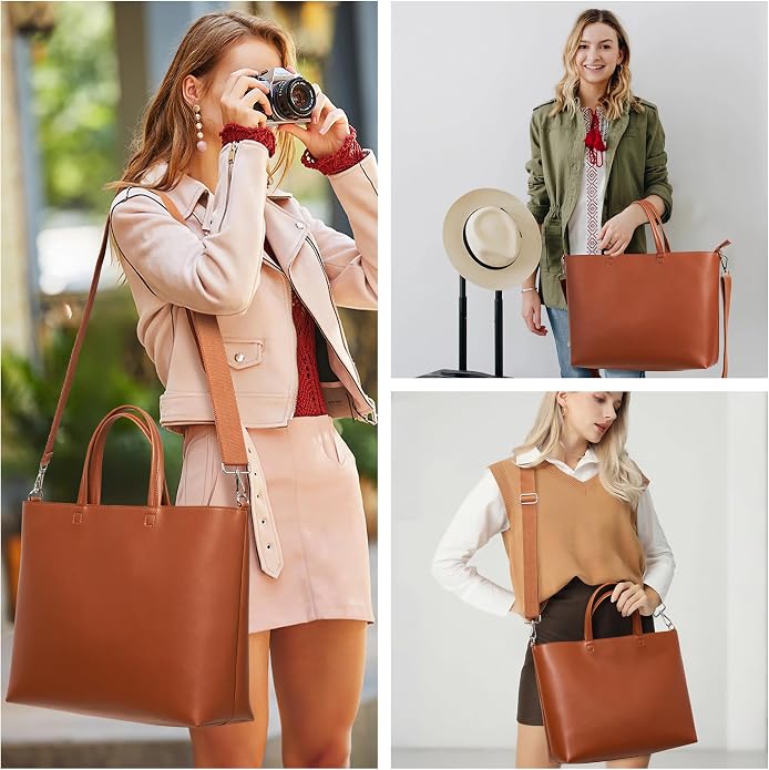 KALIDI Tote Bag Zipper Shoulder Bag Vegan Leather Purses Satchel for Women | Large Casual Handbag for Work Commuting Dating College Everyday - Image 2