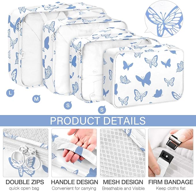 KPX 8 Set Packing Cubes for Travel, Luggage Packing Organizers Accessories Large Toiletries Bag for Clothes Shoes Cosmetics (8Set-Butterfly) - Image 3