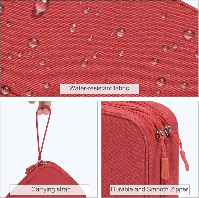 FYY Electronic Organizer, Travel Tech Pouch Bag, Large, Red | Wrist Strap, Waterproof, Double Layers Portable Electronics Travel Carrying Case for Cord, Charger, Daily Business Trips Use - Image 4