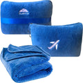BlueHills Soft Plush Mini Travel Blanket Pillow Plane Essentials Royal Blue | Premium Soft Case, Luggage Belt & Backpack Clip, Compact Pack Airplane & Car Portable, Cruise Travel Size Accessories Comfort by BlueHills