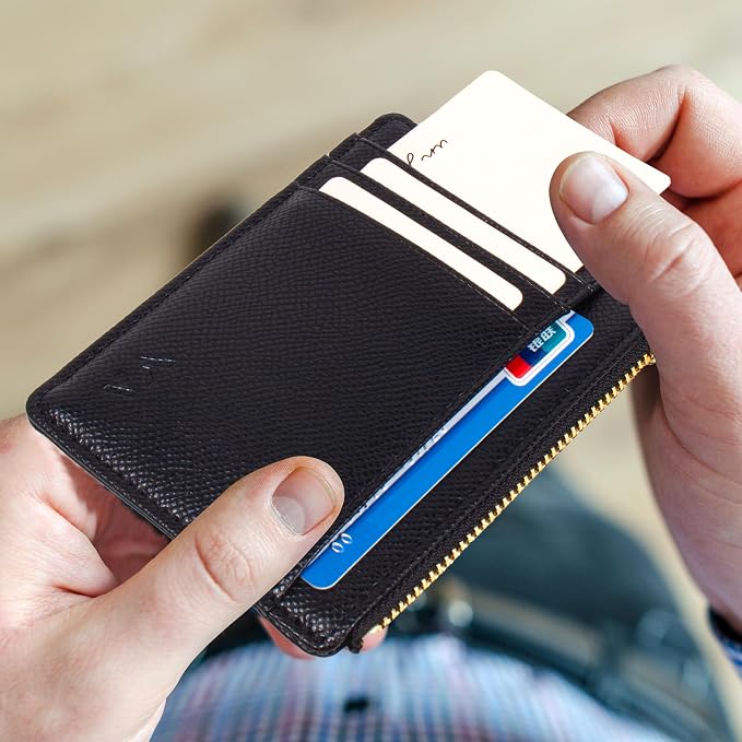 Valentoria Slim RFID Blocking Card Holder Small Pocket Wallet Keychian Zipper Coin Purse Mini Cash & Coin & Cards Case for Women Men | Slim - Image 8