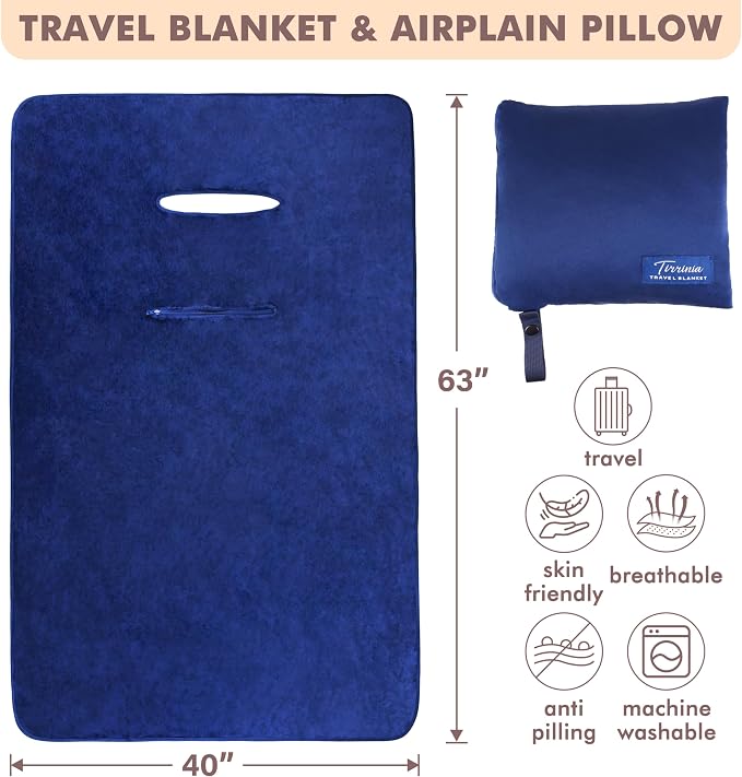 Tirrinia Travel Blanket Airplane Office Poncho 4 in 1 Premium Cozy Fleece Portable Poncho Blankets with Built-in Bag, Pocket - Image 7