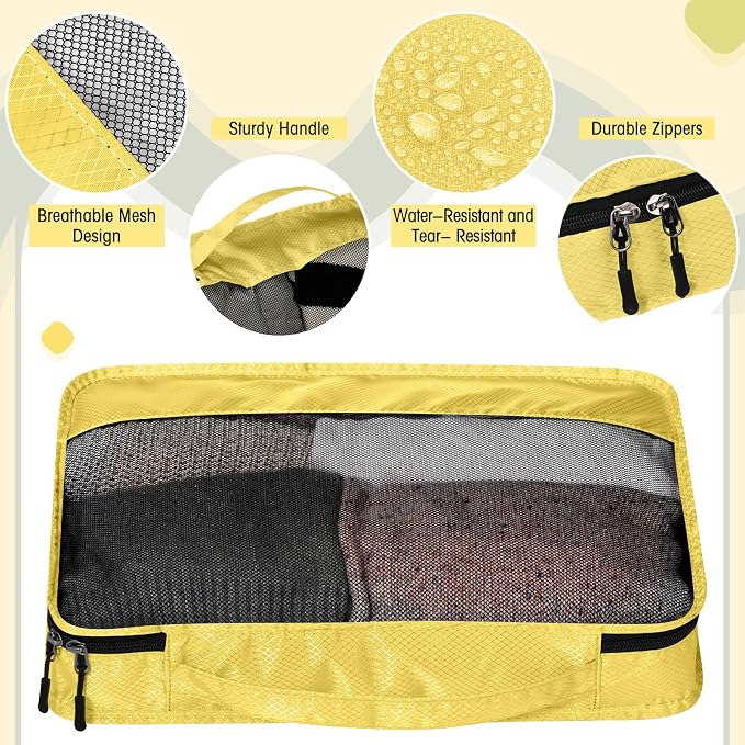 5 Pcs Packing Cubes for Suitcase Large Travel Cubes Carry on Luggage Organizer Bags for Clothes Accessories(M,Yellow) - Image 4