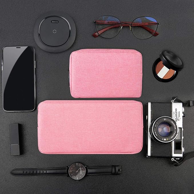 2-PACK Accessories Bag for Women Ladies Travel Organizer, Big+Small Portable Storage Bag Pouch Electronics Accessories Carrying Case Cosmetic Bag for Hard Drive, Mouse, Cable, Adapter, Cellphone, Pink - Image 6