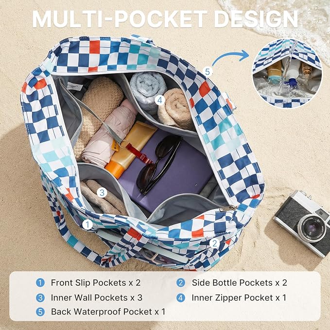 G4Free Large Beach Bag Waterproof Sandproof, Zipper Pool Tote for Women | XL Large Capacity, with Wet Compartment, Foldable Packable with A Pouch, for Swim Travel Grocery - Image 4