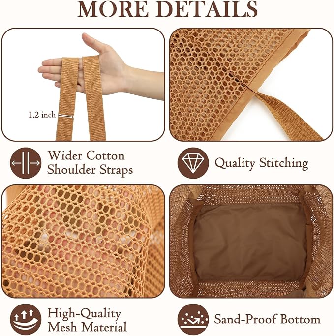Fammart Mesh Beach Bag for Women, Summer Straw Tote Hobo Pool Bags with Zipper Pocket, Travel Vacation Cruise Essentials 2026 - Image 7