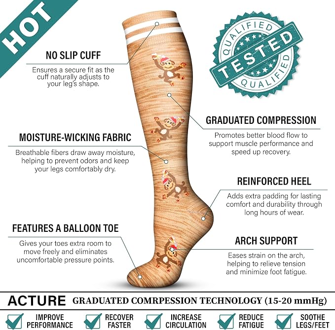 Acture 6 Pack Compression Socks for Women and Men - Knee High for Medical, Running, Nurses, Travel - Image 6