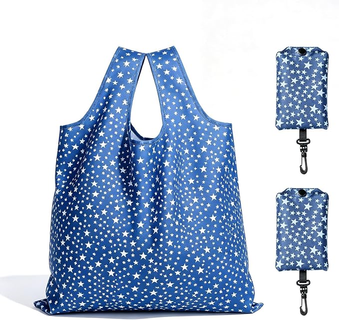 2 Pack Reusable Shopping Bag, Foldable Grocery Bags, Star | Large Capacity, Washable, Grocery Tote, Utility Travel Shoulder Bag by MOLOVACase