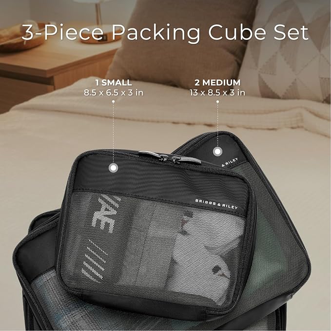 Briggs & Riley Carry On Compression Packing Cube Set - Bag Organizer for Suitcase & Luggage, Travel Essentials for Women & Men, Pack Accessories for Vacation, Maximize Storage Space - 3-Piece, Black - Image 3